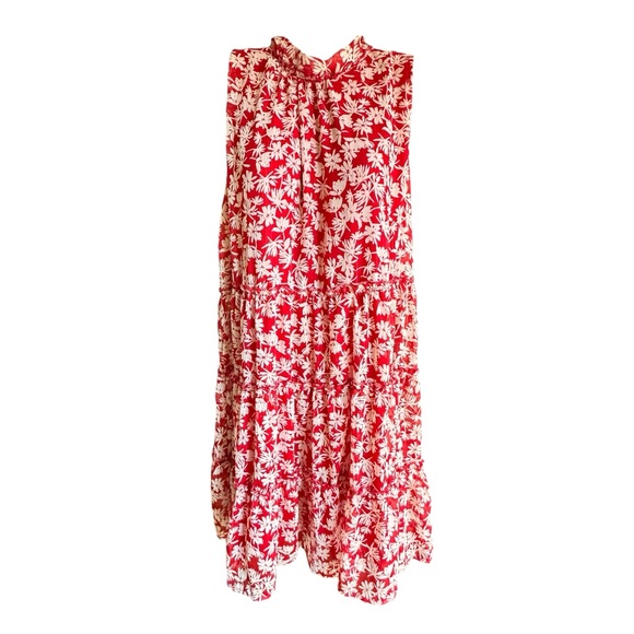 Sara Michelle Red and Off White Floral Dress 3 Tier, Faux Neck Floof XL - Picture 4 of 12